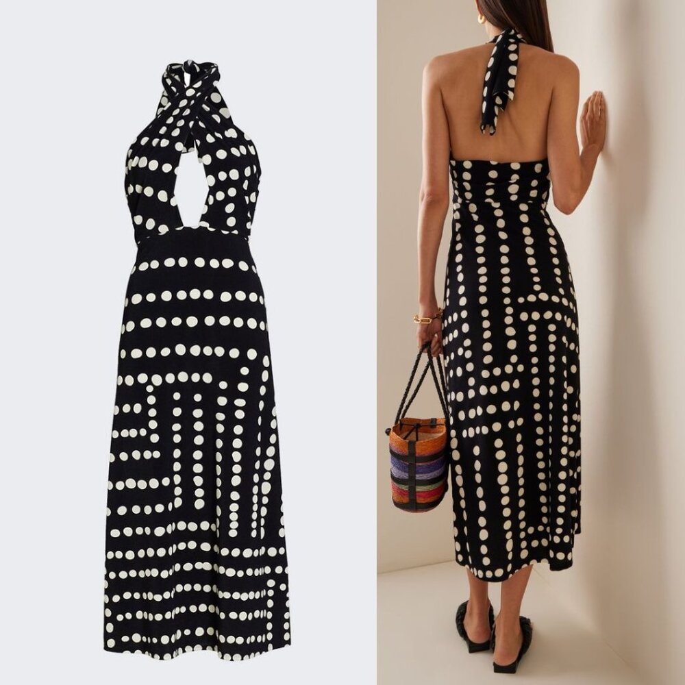 Johanna Ortiz Equatoria Rhythms Midi Dress Black And Ecru Polka Dot Halter Neck - Picture 3 of 16